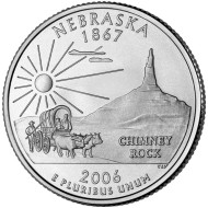 Монета 25 центов (D). 2006 год, США. Небраска. Штат № 37. Монета 25 центов (D). 2006 год, США. Небраска. Штат № 37.