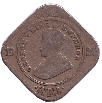 Монета 2 анны. 1920 год, Индия Британская.