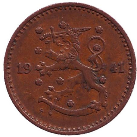 Монета 1 марка. 1941 год, Финляндия. 