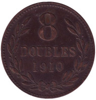 Монета 8 дублей. 1910 год, Гернси. Монета 8 дублей. 1910 год, Гернси.