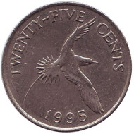 Монета 25 центов. 1995 год, Бермудские острова. Белохвостый фаэтон. Монета 25 центов. 1995 год, Бермудские острова. Белохвостый фаэтон.