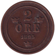 Монета 2 эре. 1895 год, Швеция. Монета 2 эре. 1895 год, Швеция.