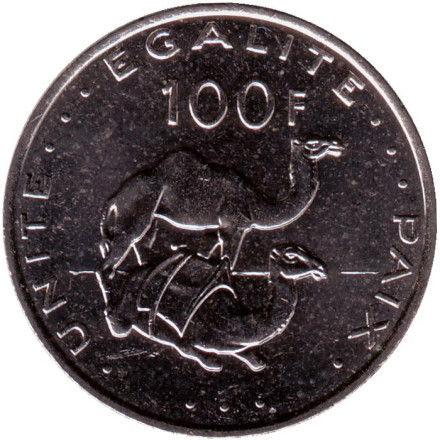 Монета 100 франков. 2017 год, Джибути. Верблюды.