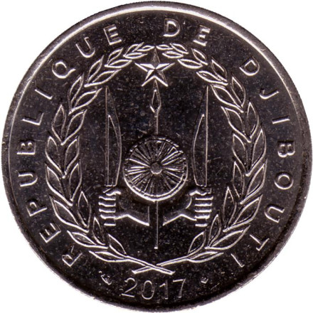 Монета 100 франков. 2017 год, Джибути. Верблюды. Монета 100 франков. 2017 год, Джибути. Верблюды.