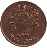 Монета 5 центов. 1992 год, Сейшельские острова. Маниоковая пальма.