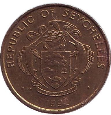 Монета 5 центов. 1992 год, Сейшельские острова. Маниоковая пальма.