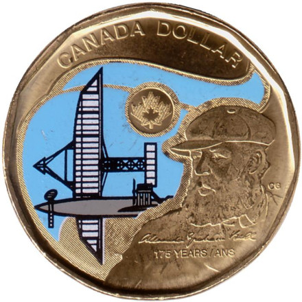 Монета 1 доллар. 2022 год, Канада. (Цветная). 175 лет со дня рождения Александра Грейама Белла.