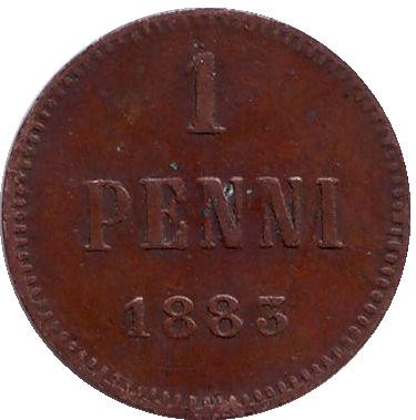 Монета 1 пенни. 1883 год, Финляндия в составе Российской Империи.