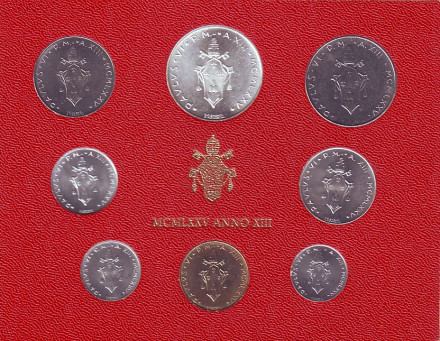 Годовой набор монет Ватикана. (8 штук), 1975 год. Годовой набор монет Ватикана. (8 штук), 1975 год.