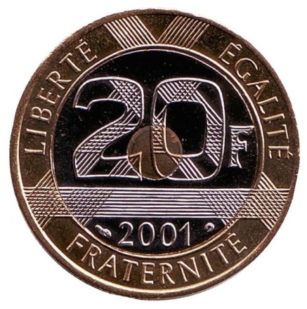 Монета 20 франков. 2001 год, Франция. BU. Остров Мон-Сен-Мишель. Монета 20 франков. 2001 год, Франция. BU. Остров Мон-Сен-Мишель.