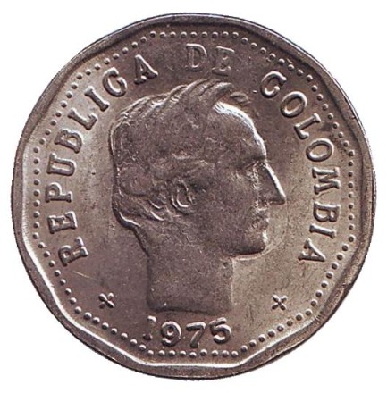 Монета 50 сентаво. 1975 год, Колумбия.
