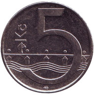 Монета 5 крон. 2015 год, Чехия. Из обращения. Монета 5 крон. 2015 год, Чехия. Из обращения.