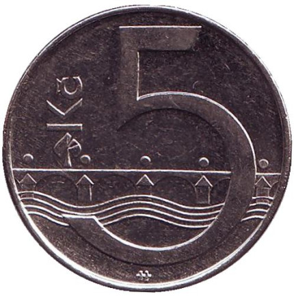 Монета 5 крон. 2015 год, Чехия. Из обращения.