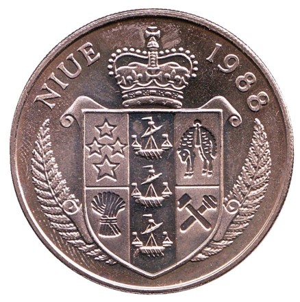 Монета 5 долларов. 1988 год, Ниуэ. Джон Кеннеди. Монета 5 долларов. 1988 год, Ниуэ. Джон Кеннеди.