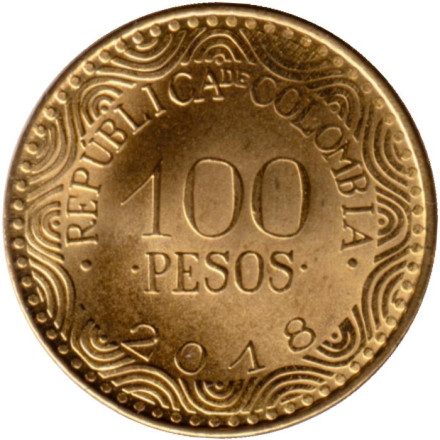 Монета 100 песо. 2018 год, Колумбия. Фрайлехон. Монета 100 песо. 2018 год, Колумбия. Фрайлехон.