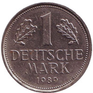 Монета 1 марка. 1989 год (F), ФРГ. Из обращения. Монета 1 марка. 1989 год (F), ФРГ. Из обращения.