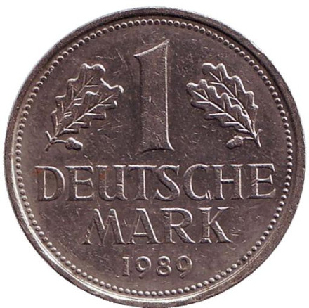Монета 1 марка. 1989 год (F), ФРГ. Из обращения.