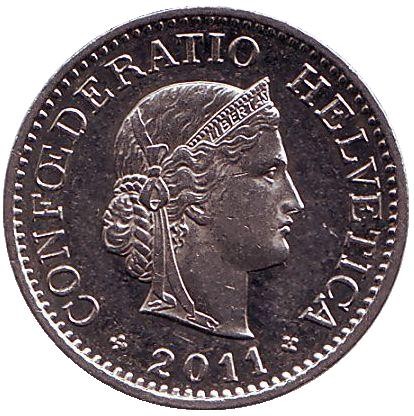 Монета 10 раппенов. 2011 год, Швейцария.