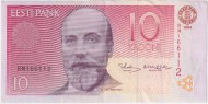 Банкнота 10 крон. 1994 год, Эстония. Якоб Хурт. Банкнота 10 крон. 1994 год, Эстония. Якоб Хурт.