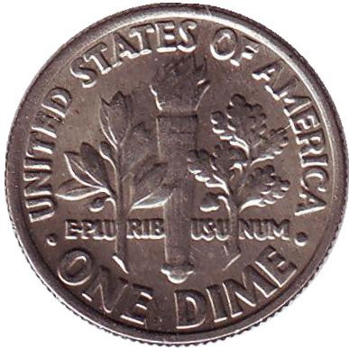 Монета 10 центов. 1982 (P) год, США. Рузвельт. Монета 10 центов. 1982 (P) год, США. Рузвельт.
