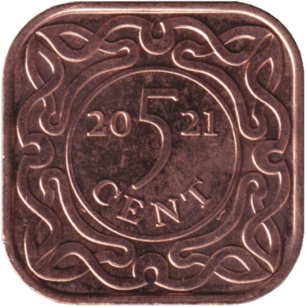 Монета 5 центов. 2021 год, Суринам.