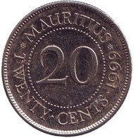 Монета 20 центов. 1999 год, Маврикий. Монета 20 центов. 1999 год, Маврикий.