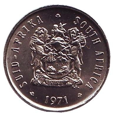 Монета 5 центов. 1971 год, Южная Африка. UNC. Африканская красавка.