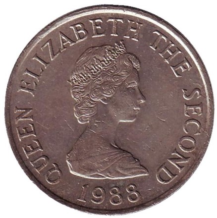 Монета 10 пенсов. 1988 год, Джерси. Дольмен.