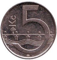 Монета 5 крон. 2002 год, Чехия. Монета 5 крон. 2002 год, Чехия.