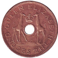 Монета 1/2 пенни. 1958 год, Родезия и Ньясаленд. Из обращения. Жирафы.