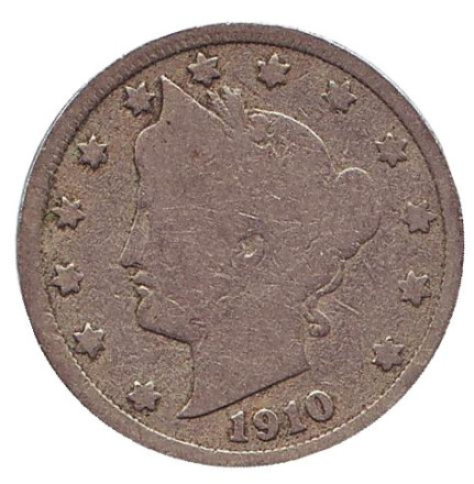 Монета 5 центов. 1910 год, США.