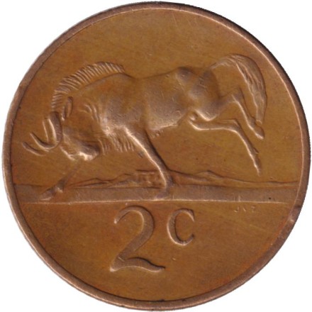 Монета 2 цента. 1979 год, Южная Африка. Окончание президентства Николааса Дидерихса.