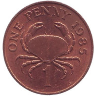 Монета 1 пенни. 1985 год, Гернси. Краб. Монета 1 пенни. 1985 год, Гернси. Краб.