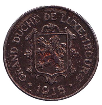 Монета 10 сантимов. 1918 год, Люксембург. Монета 10 сантимов. 1918 год, Люксембург.
