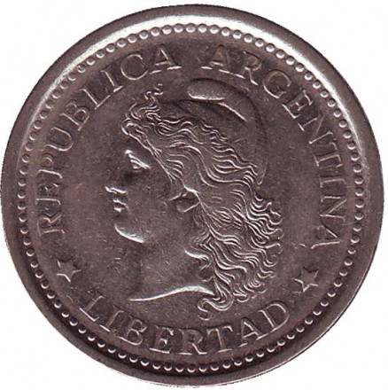 Монета 1 песо. 1960 год, Аргентина.