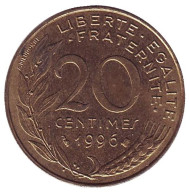 Монета 20 сантимов. 1996 год, Франция. Монета 20 сантимов. 1996 год, Франция.
