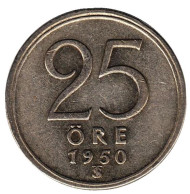 Монета 25 эре. 1950 год, Швеция. Монета 25 эре. 1950 год, Швеция.