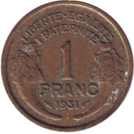 Монета 1 франк. 1931 год, Франция. Монета 1 франк. 1931 год, Франция.