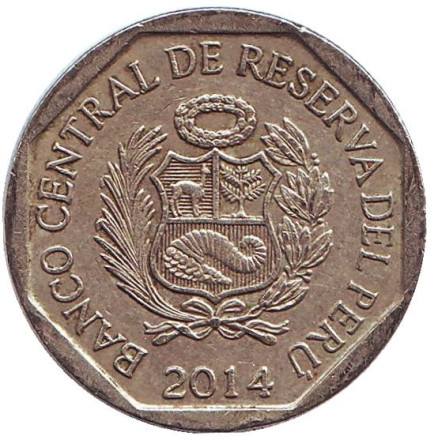 Монета 1 соль. 2014 год, Перу.
