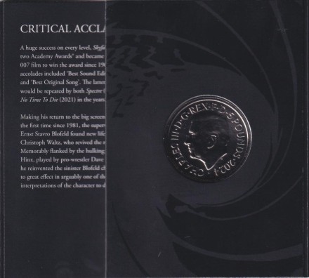 Монета 5 фунтов. 2024 год, Великобритания. Джеймс Бонд, агент 007. Снежный самолет. В буклете. Монета 5 фунтов. 2024 год, Великобритания. Джеймс Бонд, агент 007. Снежный самолет. В буклете.