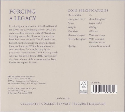 Монета 5 фунтов. 2024 год, Великобритания. Джеймс Бонд, агент 007. Снежный самолет. В буклете. Монета 5 фунтов. 2024 год, Великобритания. Джеймс Бонд, агент 007. Снежный самолет. В буклете.