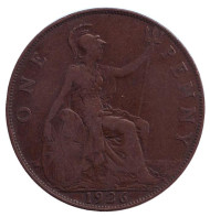 Монета 1 пенни. 1926 год, Великобритания. Монета 1 пенни. 1926 год, Великобритания.