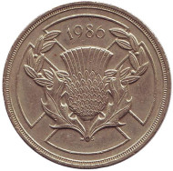 Монета 2 фунта. 1986 год, Великобритания. XIII Игры Содружества. Монета 2 фунта. 1986 год, Великобритания. XIII Игры Содружества.