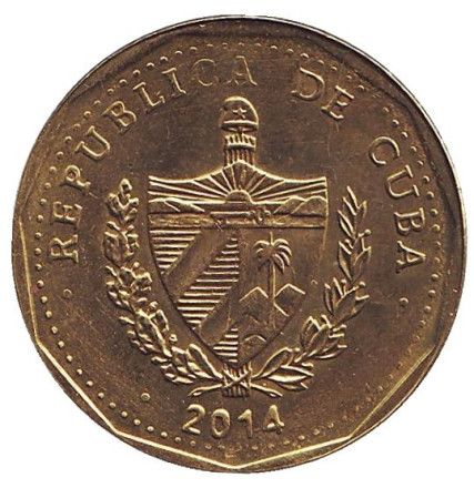 Монета 1 песо. 2014 год, Куба. Хосе Марти. Монета 1 песо. 2014 год, Куба. Хосе Марти.