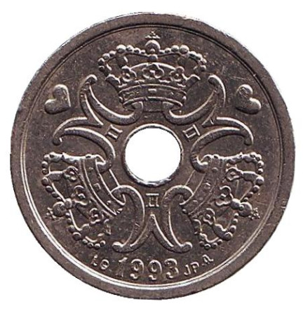 Монета 1 крона. 1993 год, Дания. Монета 1 крона. 1993 год, Дания.