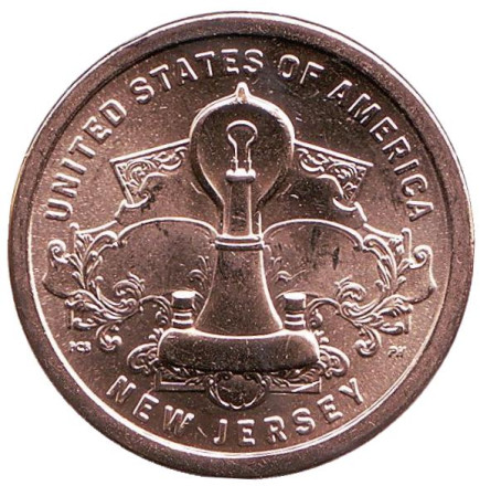 Монета 1 доллар. 2019 год (D), США. Лампа накаливания Т. Эдисона. Серия "Американские инновации".