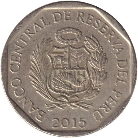 Монета 1 соль. 2015 год, Перу. Монета 1 соль. 2015 год, Перу.