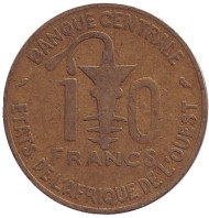 Монета 10 франков. 1968 год, Западные Африканские Штаты. Монета 10 франков. 1968 год, Западные Африканские Штаты.