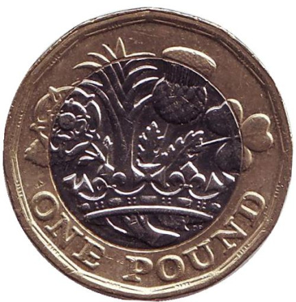 Монета 1 фунт. 2016 год, Великобритания. (Без отметки). Из обращения.