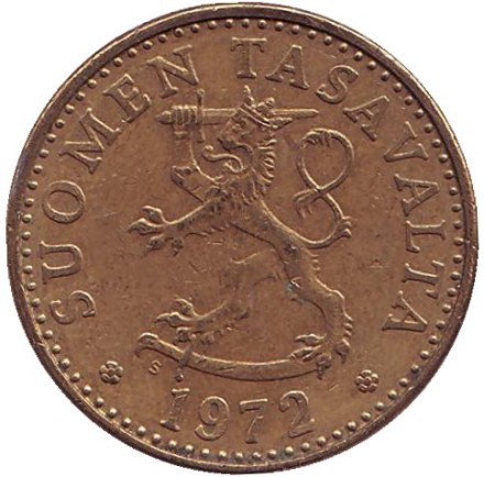 Монета 20 пенни. 1972 год, Финляндия.